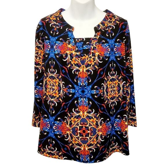 2/$20 Vintage Y2K Indian Pattern Navy Blue Top Blouse Size: Large - Picture 1 of 5